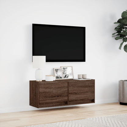 Tv-wandmeubel met LED-verlichting 100x31x35 cm bruin eikenkleur