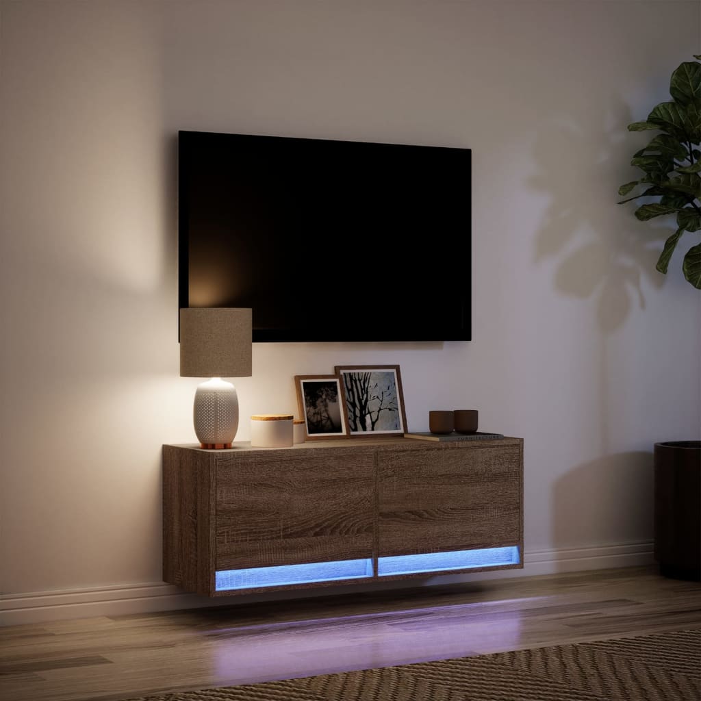 Tv-wandmeubel met LED-verlichting 100x31x35 cm bruin eikenkleur