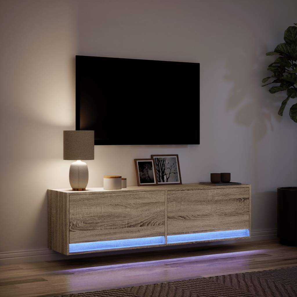 Tv-wandmeubel met LED-verlichting 140x31x38 cm sonoma eiken