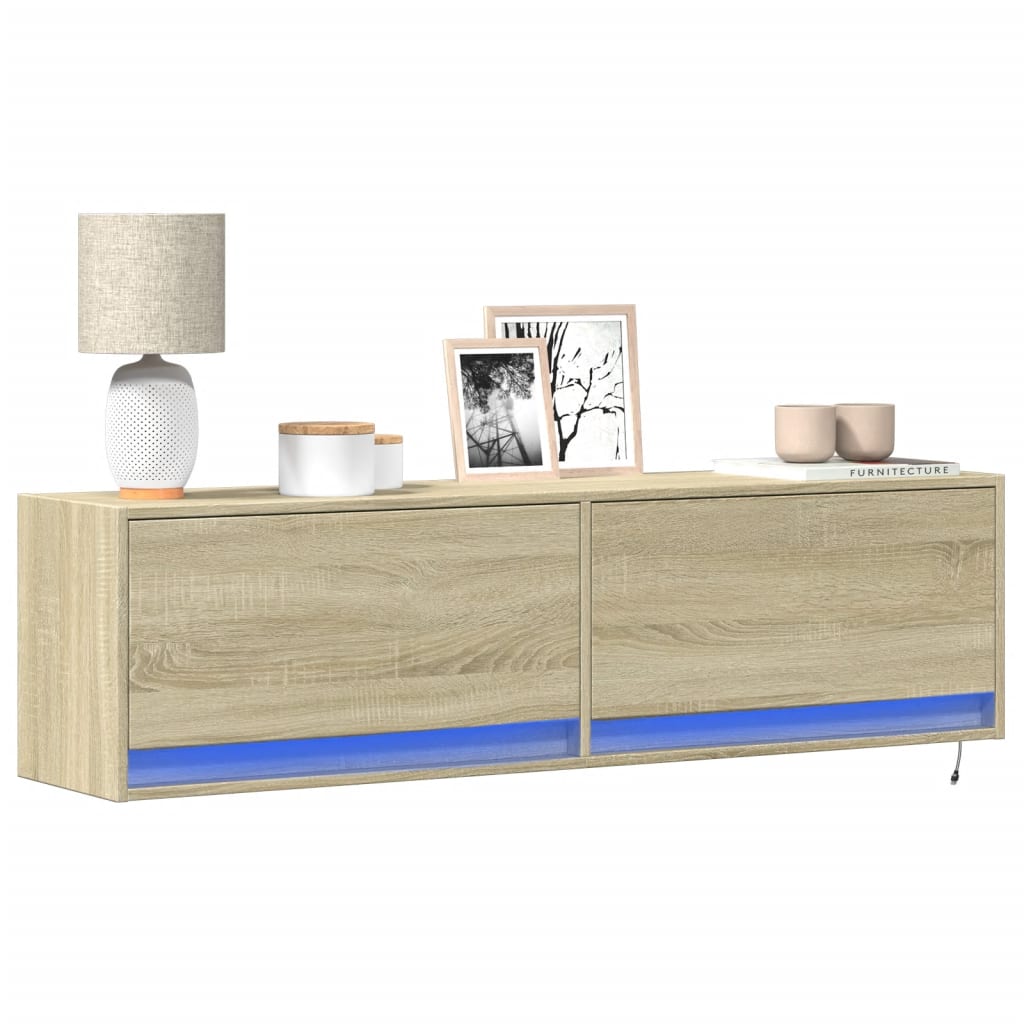 Tv-wandmeubel met LED-verlichting 140x31x38 cm sonoma eiken