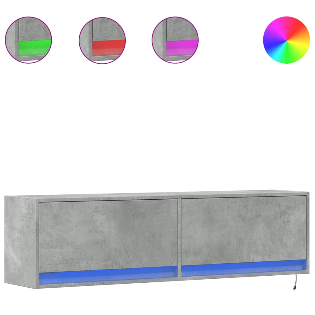 Tv-wandmeubel met LED-verlichting 140x31x38 cm betongrijs