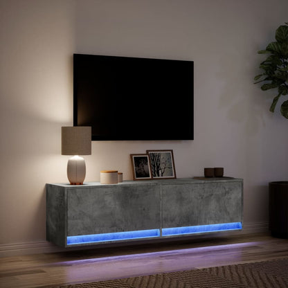 Tv-wandmeubel met LED-verlichting 140x31x38 cm betongrijs