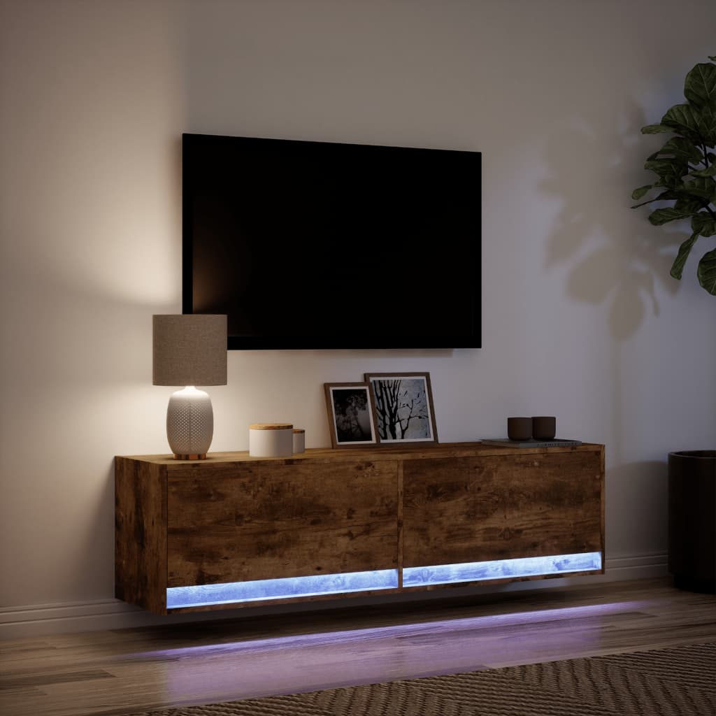 Tv-wandmeubel met LED-verlichting 140x31x38 cm gerookt eiken