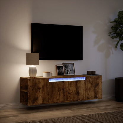 Tv-wandmeubel met LED-verlichting 135x31x39,5 cm gerookt eiken