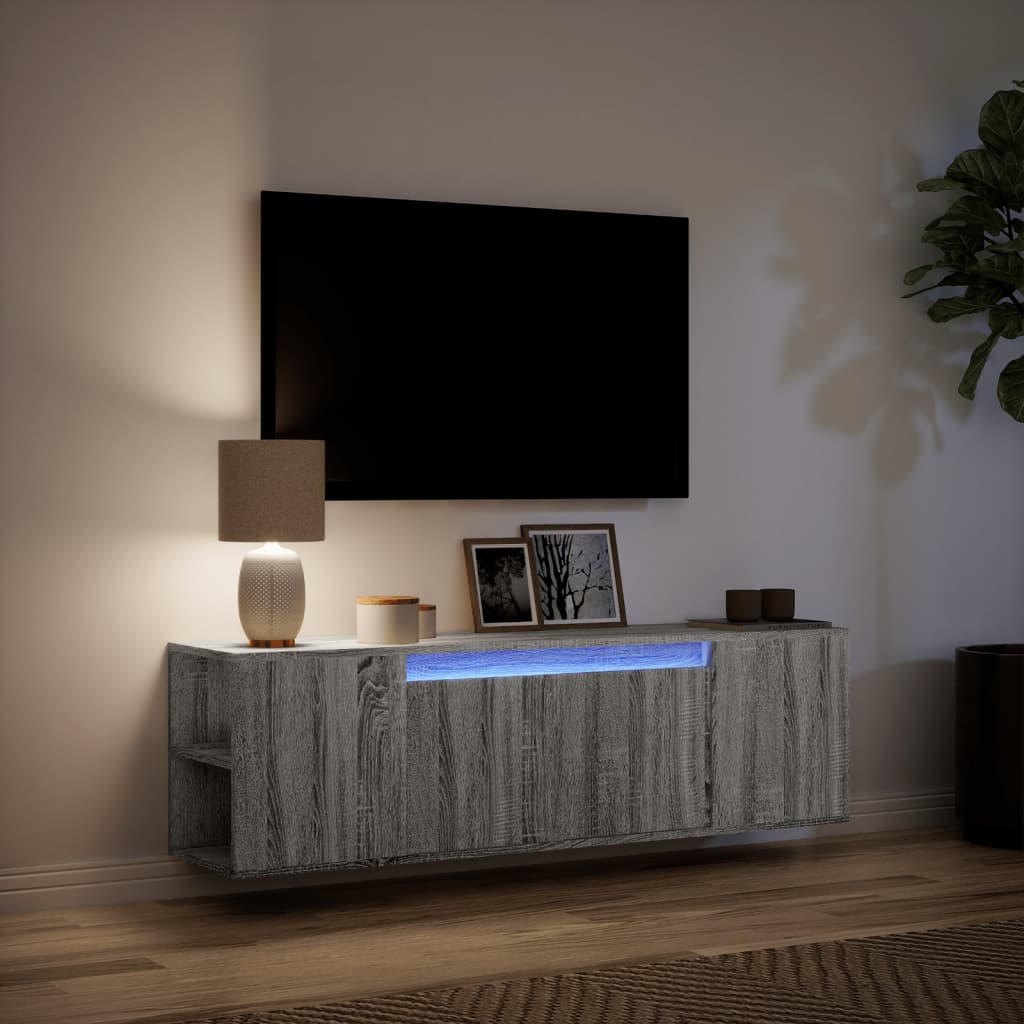 Tv-wandmeubel met LED-verlichting 135x31x39,5 cm grijs sonoma