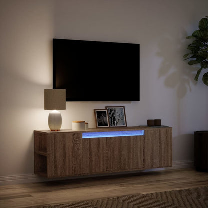 Tv-wandmeubel met LED-verlichting 135x31x39,5 cm bruin eiken