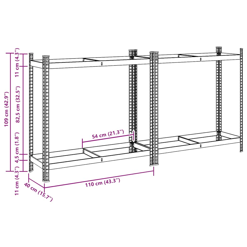 2-laags bandenrekken 2 st 110x40x109 cm staal zilverkleurig