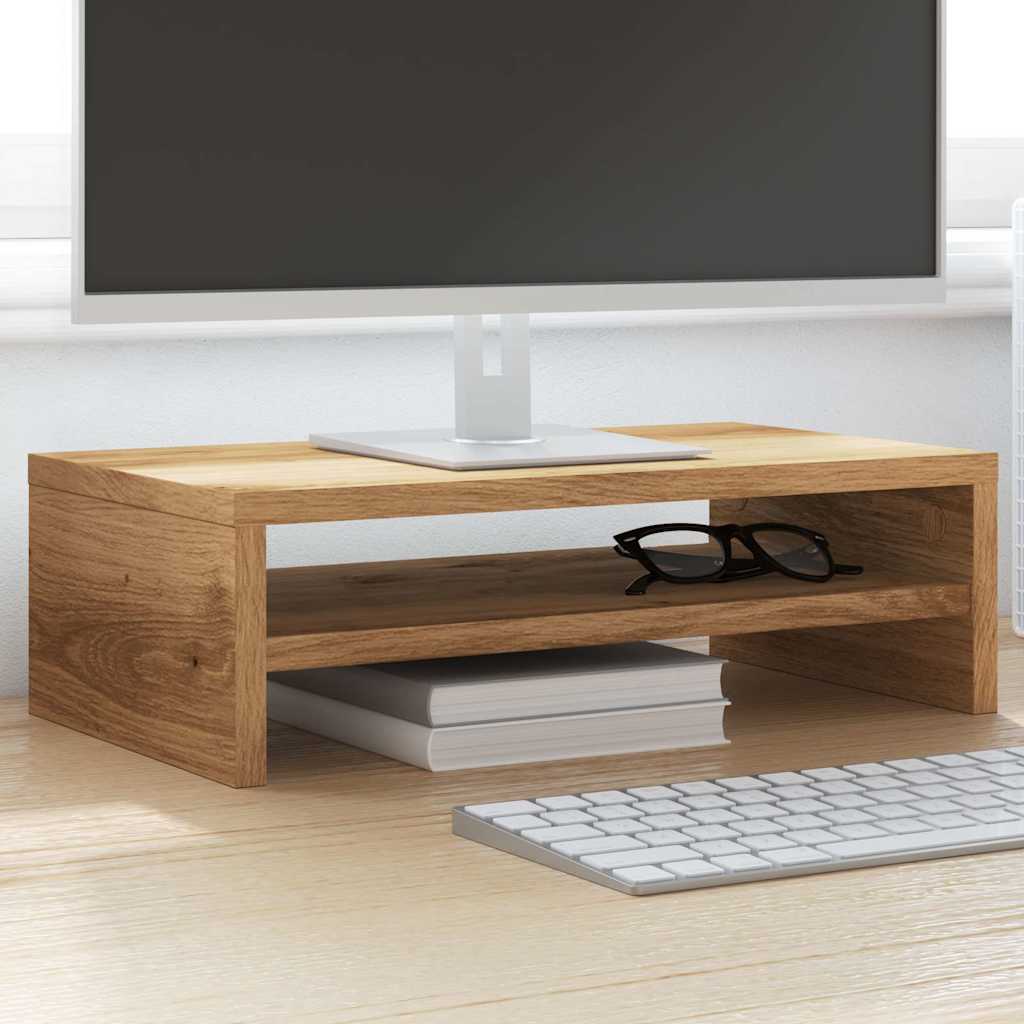 Monitorstandaard 42x24x13 cm bewerkt hout artisanaal eikenkleur