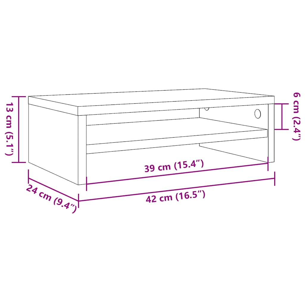 Monitorstandaard 42x24x13 cm bewerkt hout artisanaal eikenkleur