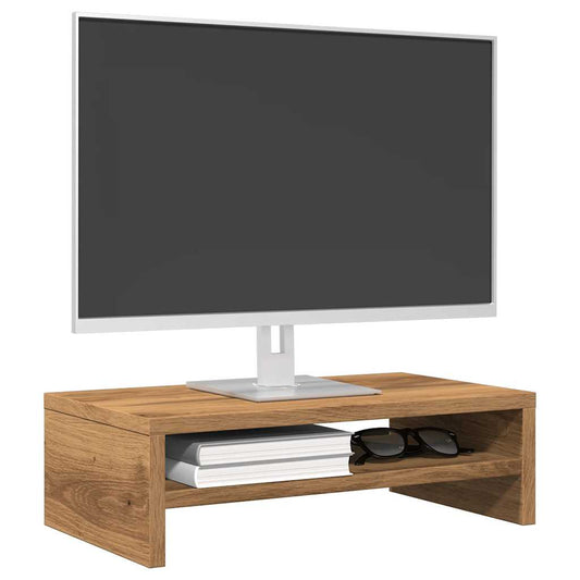 Monitorstandaard 42x24x13 cm bewerkt hout artisanaal eikenkleur