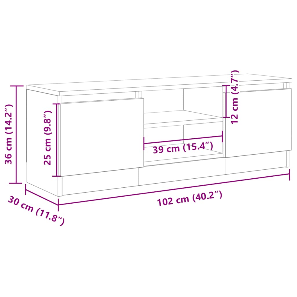 Tv-meubel 102x30x36 cm bewerkt hout oud houtkleurig