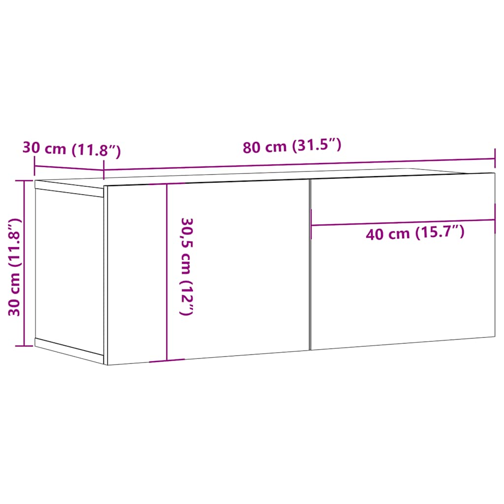 Tv-wandmeubel 80x30x30 cm bewerkt hout oud houtkleurig