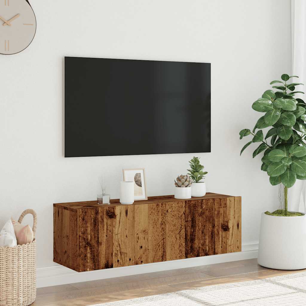 Tv-wandmeubel 100x30x30 cm bewerkt hout oud houtkleurig