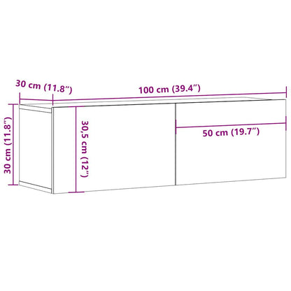 Tv-wandmeubel 100x30x30 cm bewerkt hout oud houtkleurig