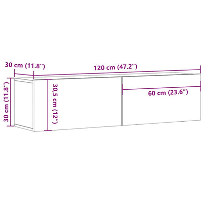 Tv-wandmeubel 120x30x30 cm bewerkt hout oud houtkleurig