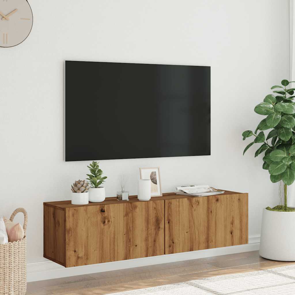 Tv-wandmeubel 120x30x30 cm bewerkt hout artisanaal eikenkleurig