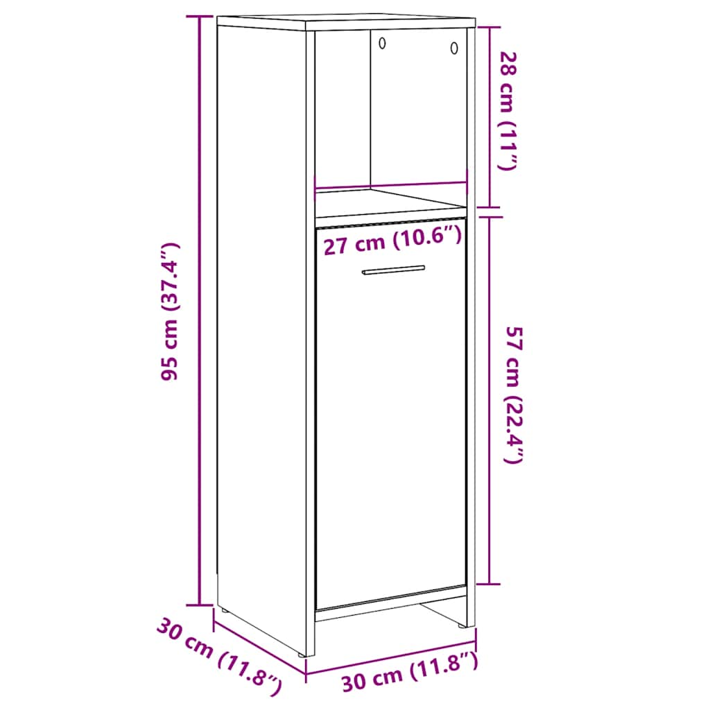 Badkamerkast 30x30x95 cm bewerkt hout oud houtkleurig