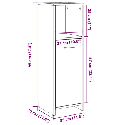 Badkamerkast 30x30x95 cm bewerkt hout oud houtkleurig