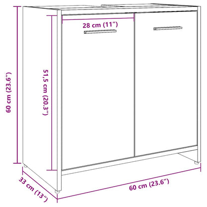 Wastafelkast 60x33x60 cm bewerkt hout artisanaal eikenkleurig