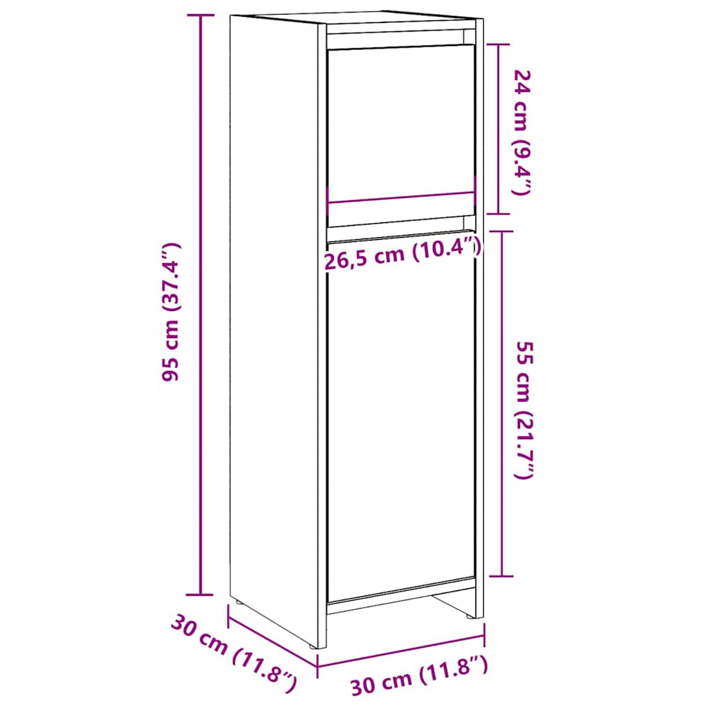 Badkamerkast 30x30x95 cm bewerkt hout oud houtkleurig