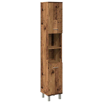 Badkamerkast 30x30x179 cm bewerkt hout oud houtkleurig