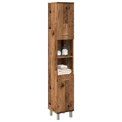 Badkamerkast 30x30x179 cm bewerkt hout oud houtkleurig