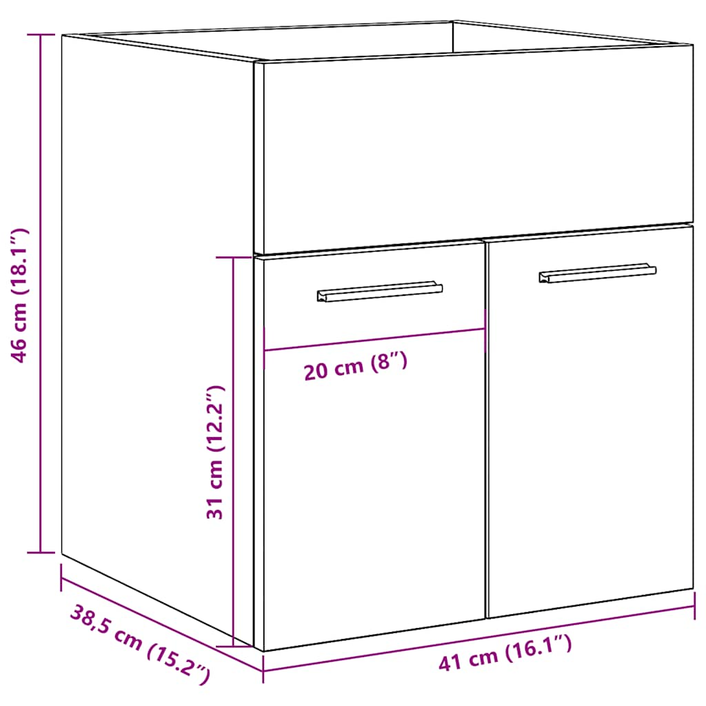 Wastafelkast 41x38,5x46 cm bewerkt hout oud houtkleurig