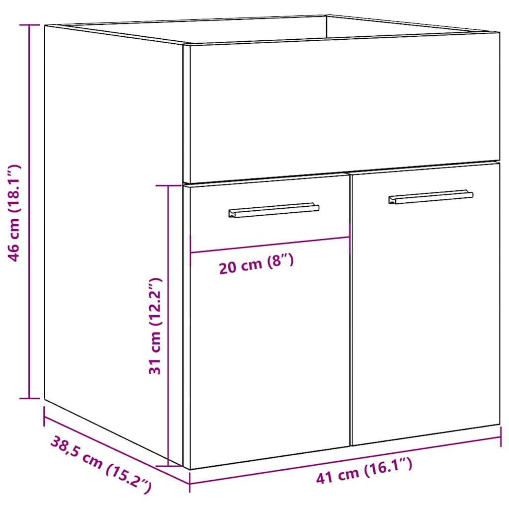 Wastafelkast 41x38,5x46 cm bewerkt hout artisanaal eikenkleur