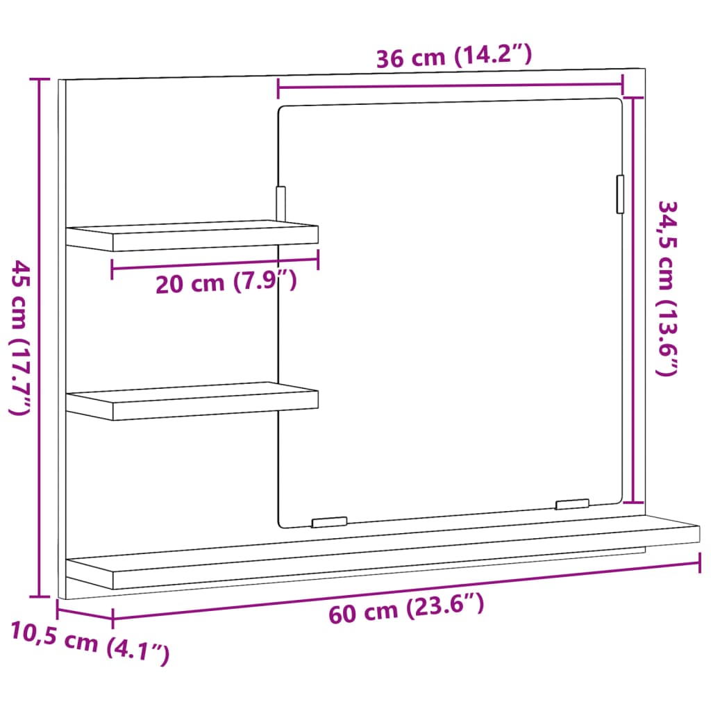 Badkamerspiegelkast 60x10,5x45 cm oud houtkleurig