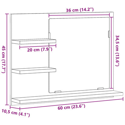 Badkamerspiegelkast 60x10,5x45 cm oud houtkleurig