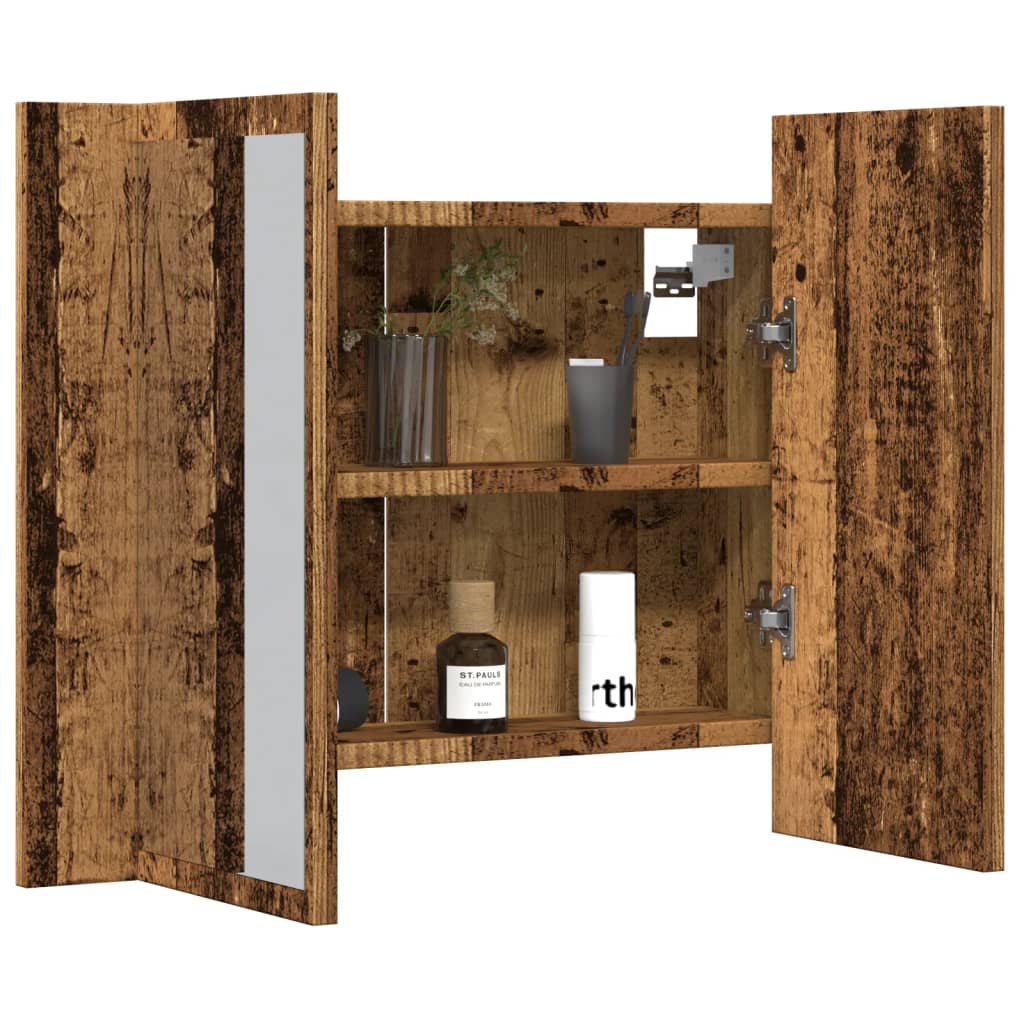 Spiegelkast LED 60x12x45 cm bewerkt hout oud houtkleurig