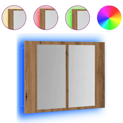 Spiegelkast LED 60x12x45 cm bewerkt hout artisanaal eikenkleur