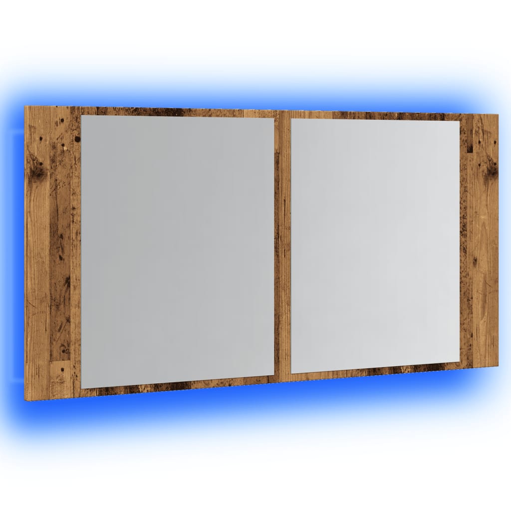 Spiegelkast LED 90x12x45 cm bewerkt hout oud houtkleurig