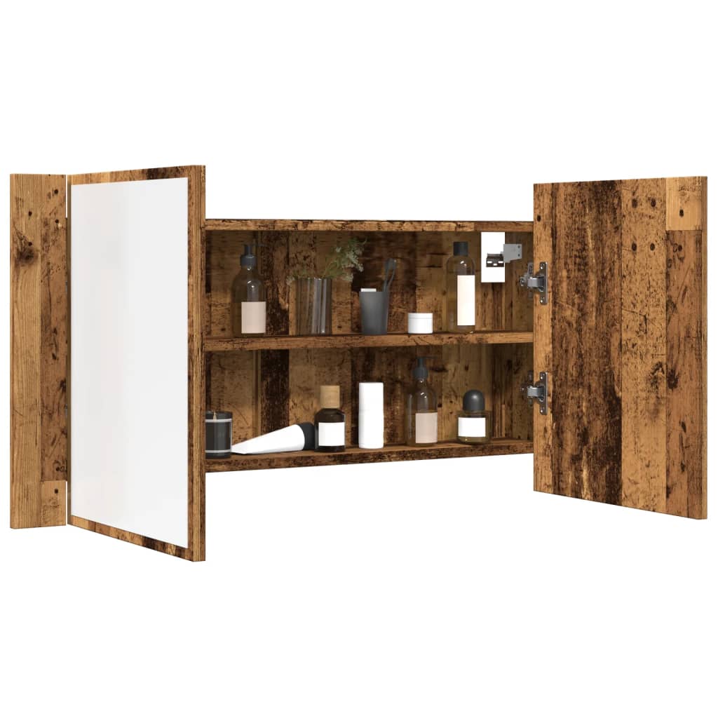 Spiegelkast LED 90x12x45 cm bewerkt hout oud houtkleurig