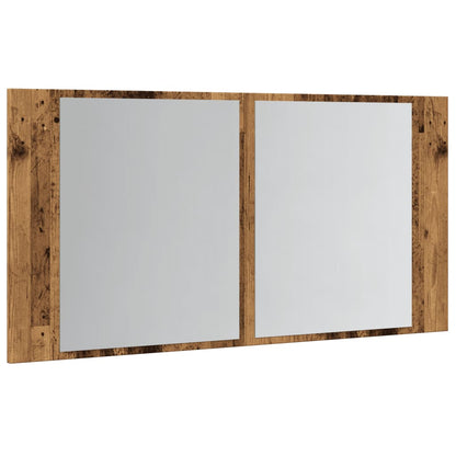 Spiegelkast LED 90x12x45 cm bewerkt hout oud houtkleurig