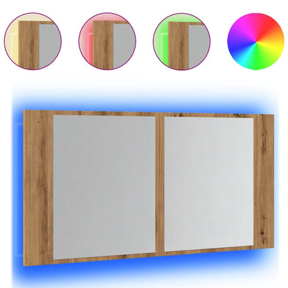 Spiegelkast LED 90x12x45 cm bewerkt hout artisanaal eikenkleur