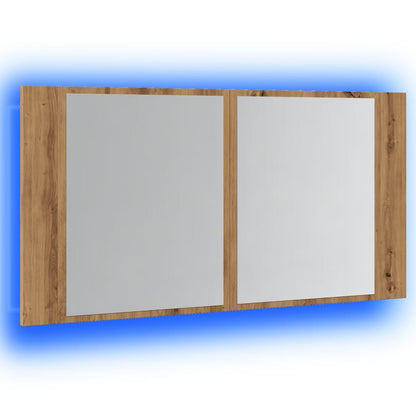 Spiegelkast LED 90x12x45 cm bewerkt hout artisanaal eikenkleur