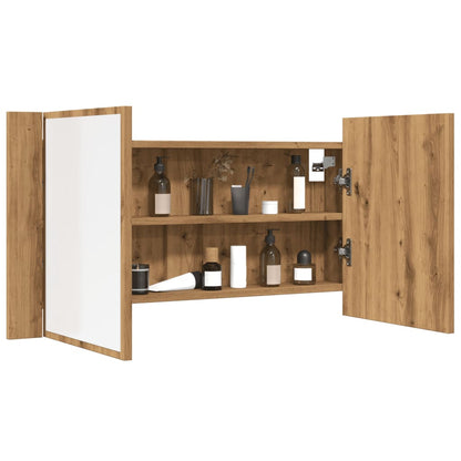 Spiegelkast LED 90x12x45 cm bewerkt hout artisanaal eikenkleur