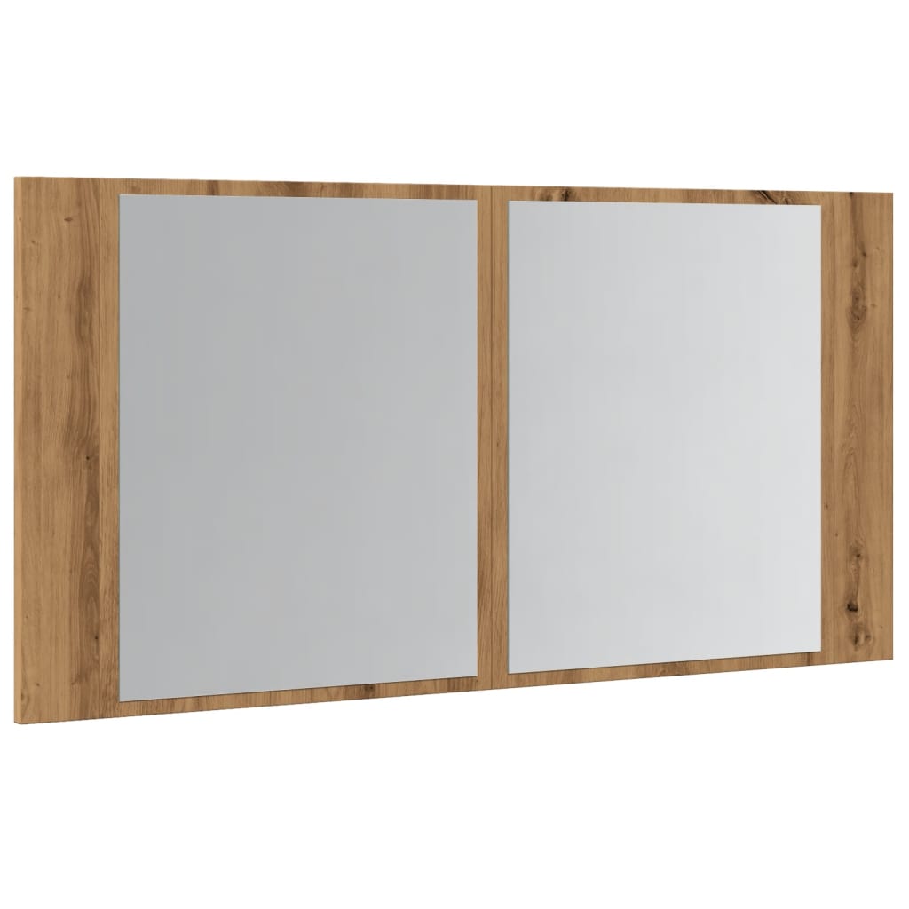 Spiegelkast LED 90x12x45 cm bewerkt hout artisanaal eikenkleur