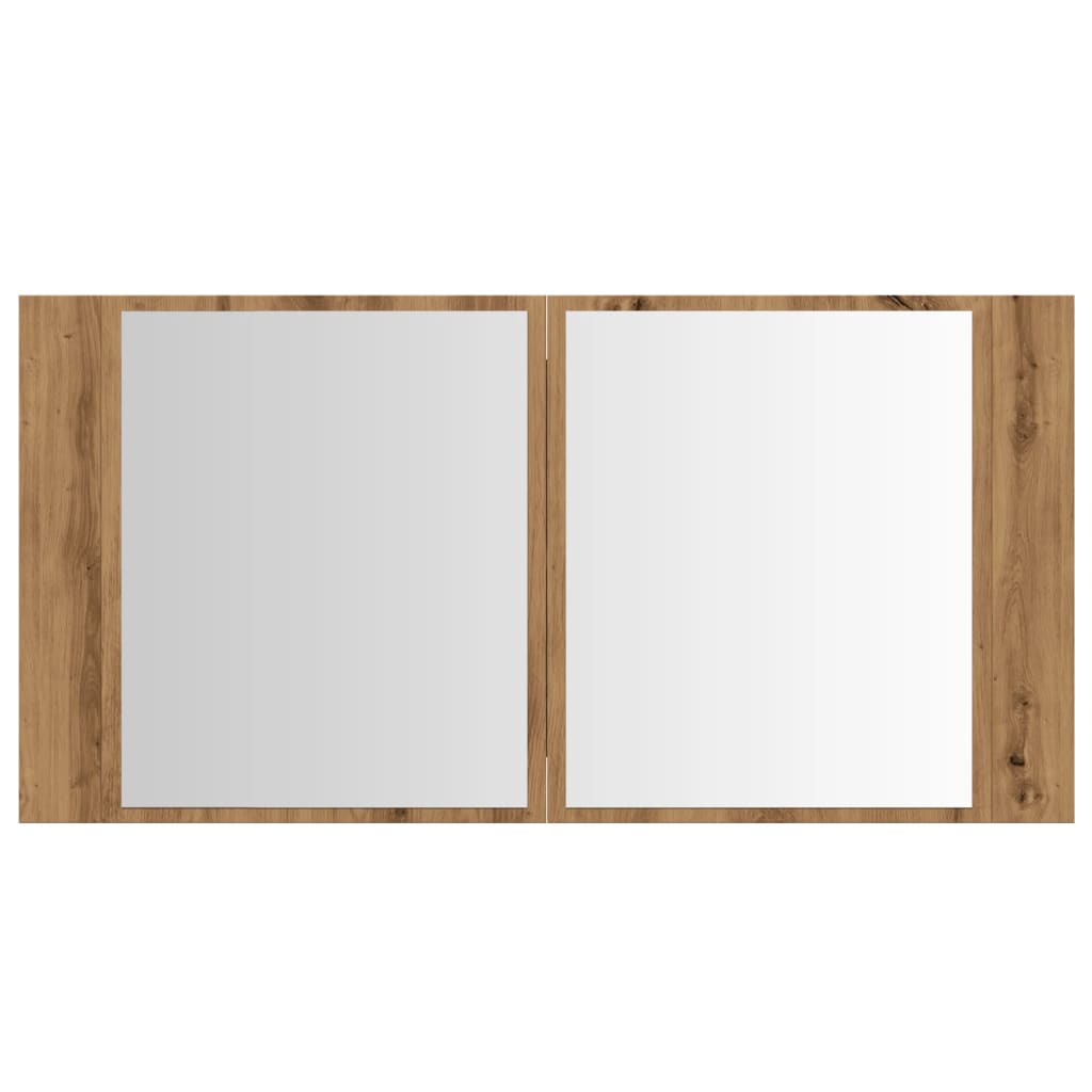 Spiegelkast LED 90x12x45 cm bewerkt hout artisanaal eikenkleur