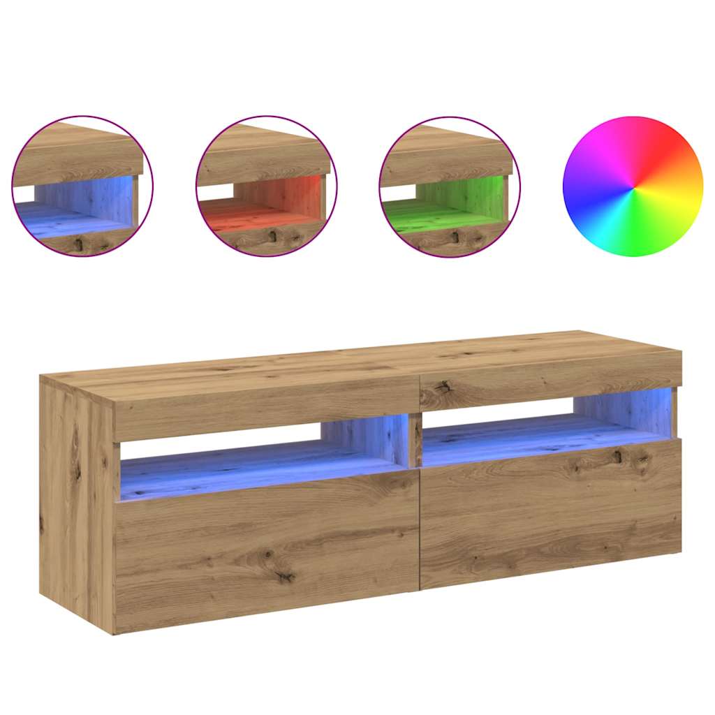 Tv-meubels met LED 2 st bewerkt hout artisanaal eiken