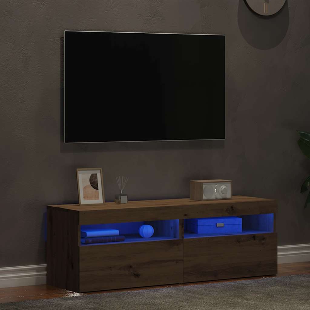 Tv-meubels met LED 2 st bewerkt hout artisanaal eiken