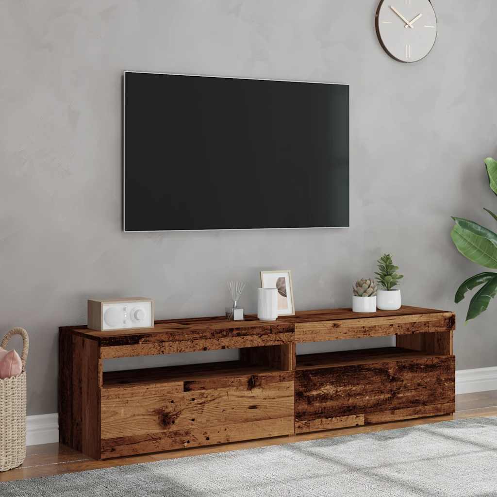 Tv-meubels met LED-verlichting 2 st bewerkt hout oud hout