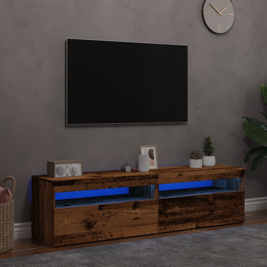 Tv-meubels met LED-verlichting 2 st bewerkt hout oud hout