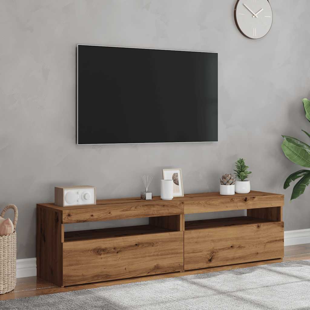 Tv-meubels met LED 2 st bewerkt hout artisanaal eiken