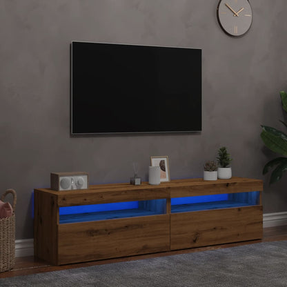 Tv-meubels met LED 2 st bewerkt hout artisanaal eiken