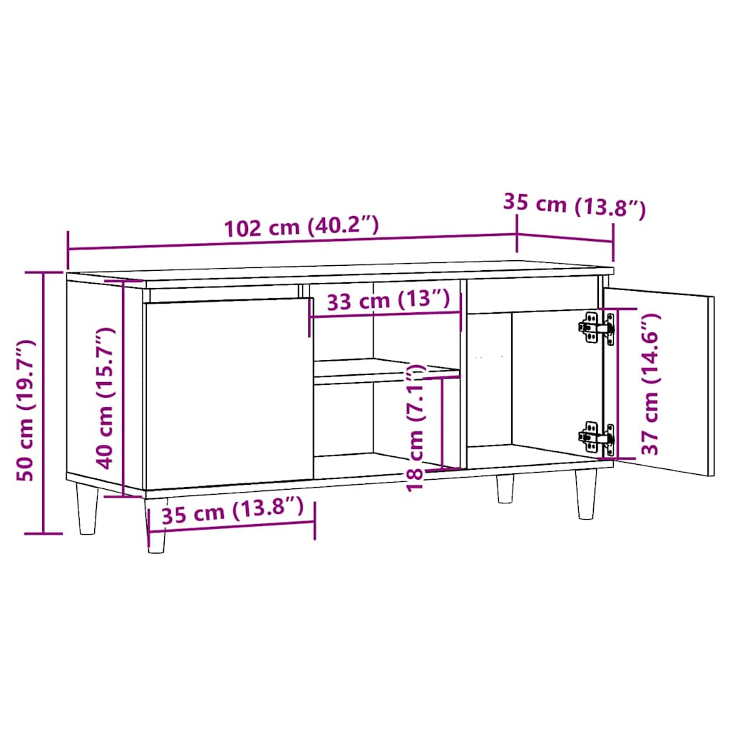 Tv-meubel 102x35x50 cm bewerkt hout oud houtkleurig