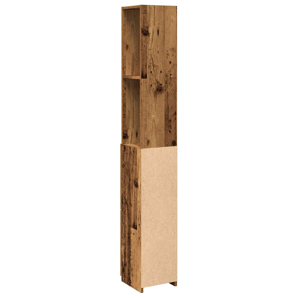 Badkamerkast 25x25x170 cm bewerkt hout oud houtkleurig