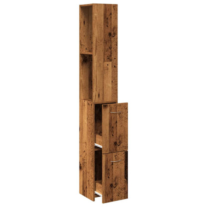 Badkamerkast 25x25x170 cm bewerkt hout oud houtkleurig