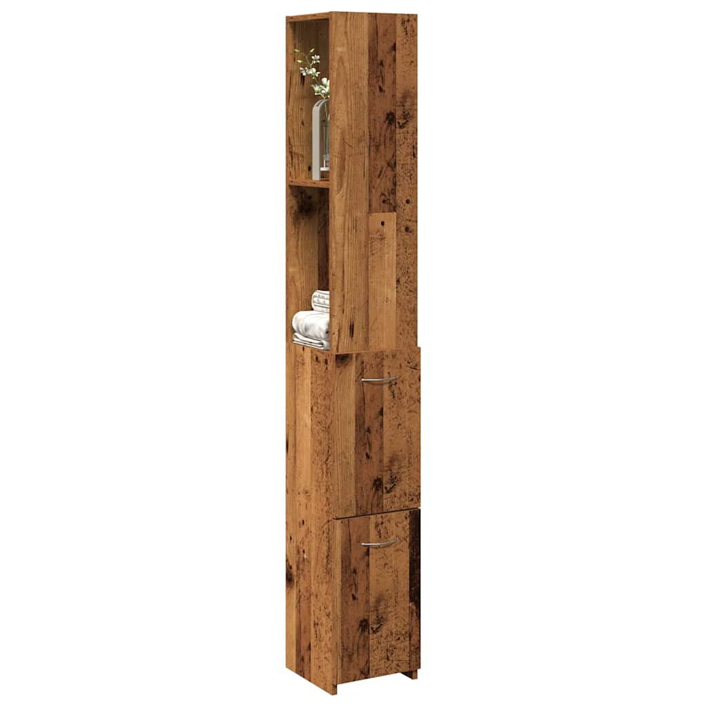 Badkamerkast 25x25x170 cm bewerkt hout oud houtkleurig